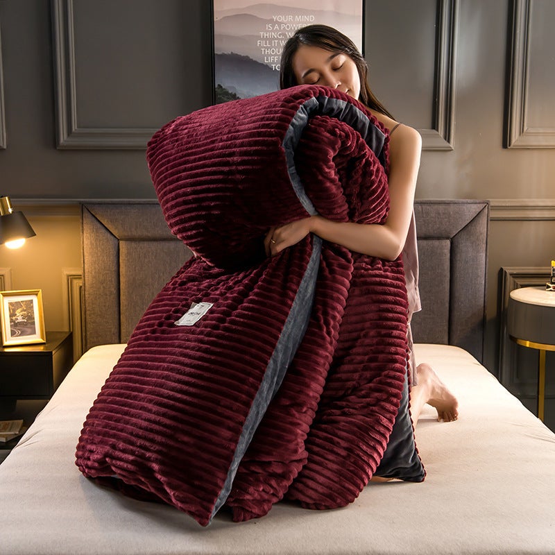 Magic Velvet Quilt Cover Milk Velvet Winter Thick One-Piece Quilt Cover Double-Sided Solid Color Faleinel Velvet Four-Piece Set - Image 1