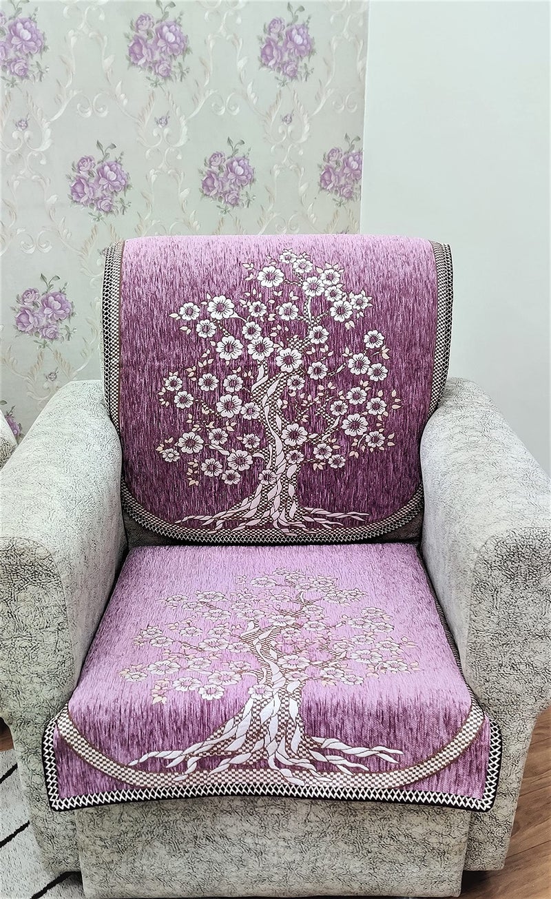 Kreeva Velvet Floral 6 Piece 5 Seater Sofa Cover and Chair Set (3+1+1), Onion Purple - Image 3