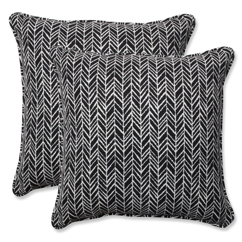 Pillow Perfect Outdoor/Indoor Herringbone Night Throw Pillows, 18.5" x 18.5", Black, 2 Pack - Image 1