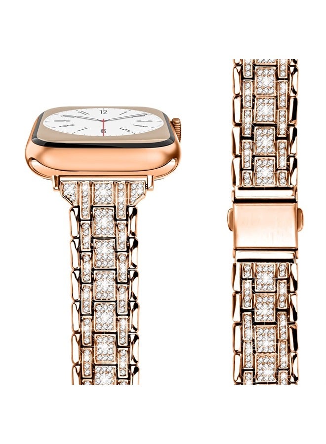JOYOZY Bling Slim Band Designed For apple watch band 42mm 44mm 45mm Series 8/7/6/5/4/3/2/1 SE 49mm Ultra, Shiny Women Diamond Rhinestone Metal Strap for iwatch (42MM/44MM/45MM, Rose Gold) - Image 1