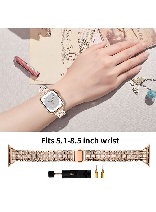 JOYOZY Bling Slim Band Designed For apple watch band 42mm 44mm 45mm Series 8/7/6/5/4/3/2/1 SE 49mm Ultra, Shiny Women Diamond Rhinestone Metal Strap for iwatch (42MM/44MM/45MM, Rose Gold) - Image 4