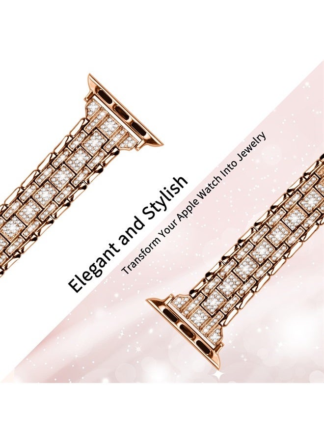 JOYOZY Bling Slim Band Designed For apple watch band 42mm 44mm 45mm Series 8/7/6/5/4/3/2/1 SE 49mm Ultra, Shiny Women Diamond Rhinestone Metal Strap for iwatch (42MM/44MM/45MM, Rose Gold) - Image 3