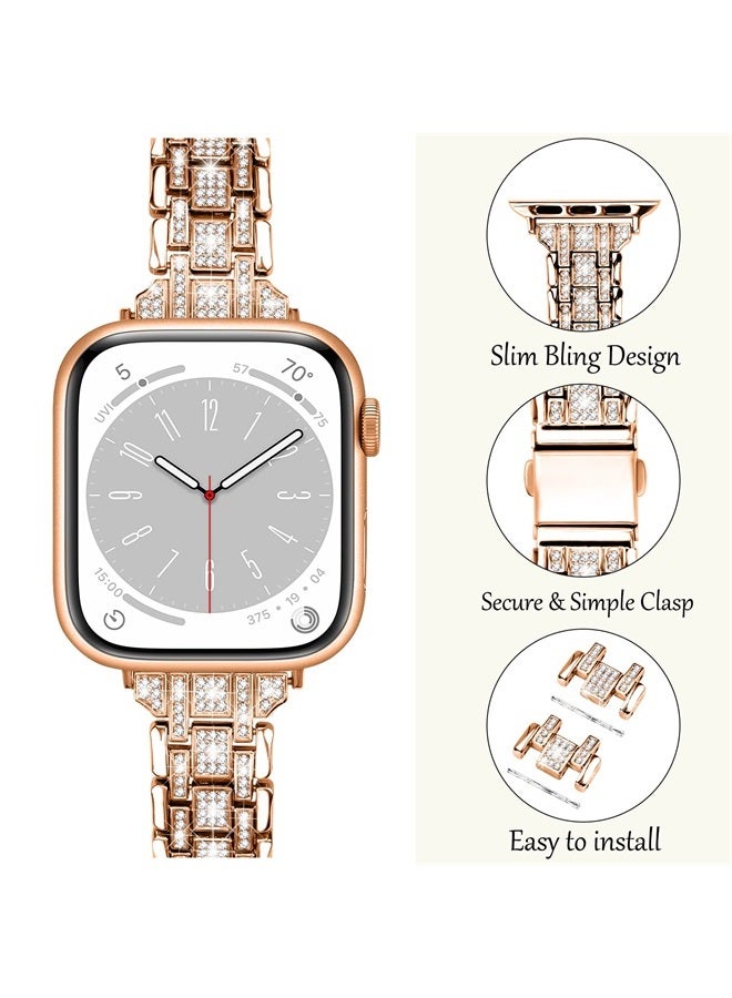 JOYOZY Bling Slim Band Designed For apple watch band 42mm 44mm 45mm Series 8/7/6/5/4/3/2/1 SE 49mm Ultra, Shiny Women Diamond Rhinestone Metal Strap for iwatch (42MM/44MM/45MM, Rose Gold) - Image 2