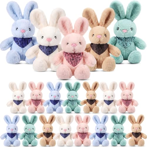 Poen 20 Pcs Easter Bunny Stuffed Animal Bulk 14 Inches Cute Rabbits Plush Toys Easter Bunny Gift in 5 Colors Basket Filled Stuffers for Boys Girls Birthday Party Decor - Image 1