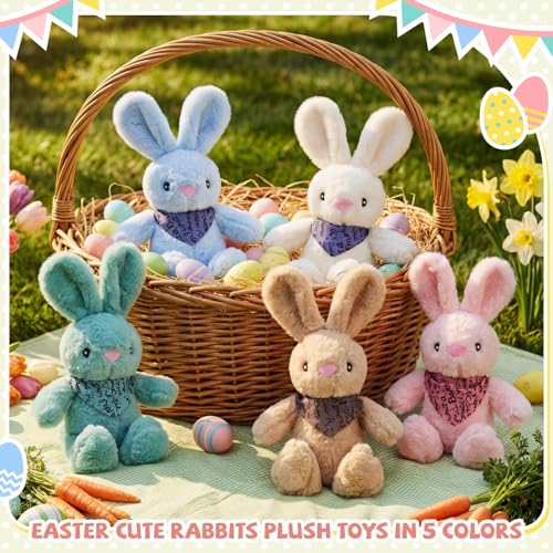 Poen 20 Pcs Easter Bunny Stuffed Animal Bulk 14 Inches Cute Rabbits Plush Toys Easter Bunny Gift in 5 Colors Basket Filled Stuffers for Boys Girls Birthday Party Decor - Image 5