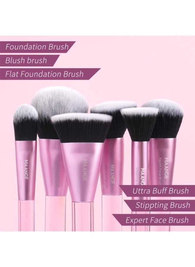 مانجي مجموعة فرش مكياج احترافية من ماانج، مكونة من 20 قطعة مع حقيبة، مجموعة فرش كريم أساس كابوكي صناعية فاخرة للوجه - Image 4