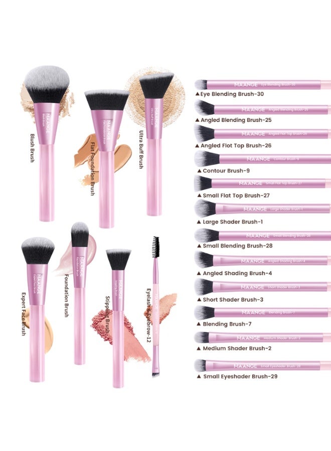 مانجي مجموعة فرش مكياج احترافية من ماانج، مكونة من 20 قطعة مع حقيبة، مجموعة فرش كريم أساس كابوكي صناعية فاخرة للوجه - Image 3