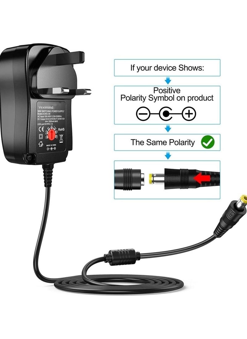 ARNOTEC Universal 30W 3V 4.5V 5V 6V 7.5V 9V 12V AC/DC Adapter Switching Power Supply Charger PSU with 8 Selectable Adaptor Tips for 3V-12V Household Electronics and LED Strip - 2000mA Max  - Image 4