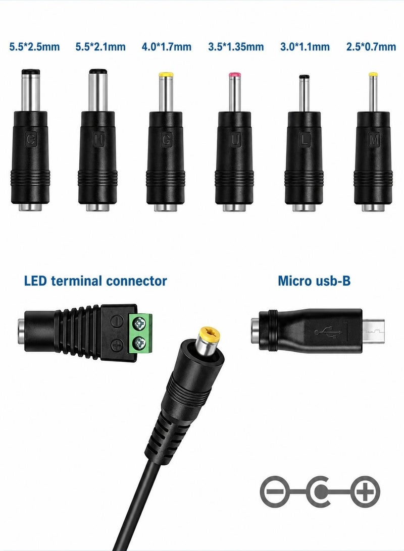 ARNOTEC Universal 30W 3V 4.5V 5V 6V 7.5V 9V 12V AC/DC Adapter Switching Power Supply Charger PSU with 8 Selectable Adaptor Tips for 3V-12V Household Electronics and LED Strip - 2000mA Max - Image 3