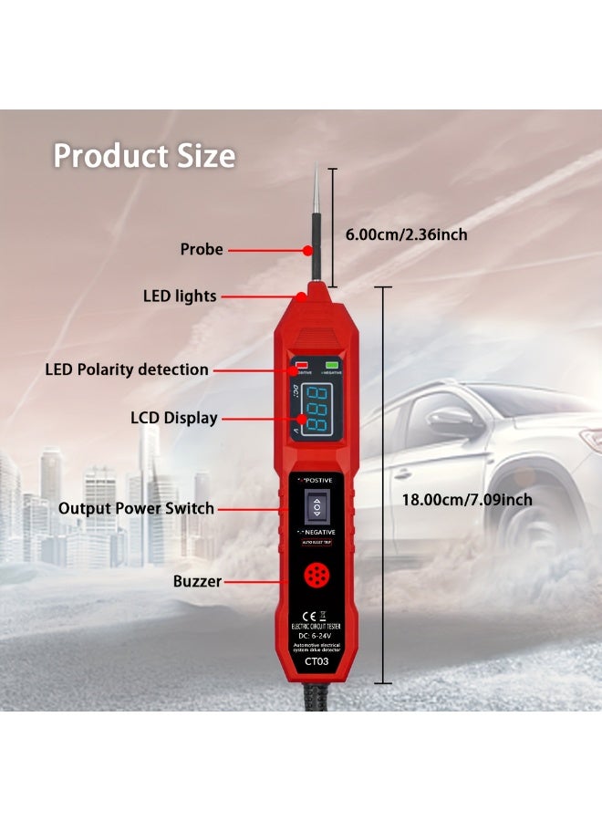 HOMESTAR Multifunctional Car Circuit Tester, Digital Display Short Circuit Finder, 6-24V AC/DC Car Power Tester, Component Activation Electrical Tester for Trailer Lights Testing/Continuity Testing - Image 3