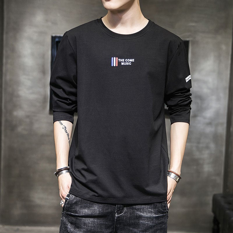Round Neck Long Sleeve T-Shirt Men'S Autumn Trendy Ins Printed Base Shirt 2023 New Korean Style Thin Pullover Wei Clothes - Image 1