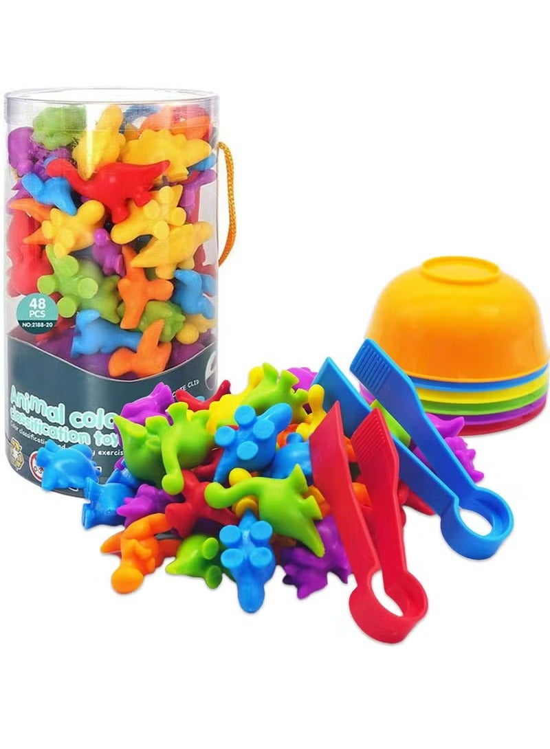 لعبة مطابقة العد، ألعاب الفرز مع أكواب الفرز، تصنيف الألوان والتدريب الحسي، مجموعة ألعاب تعليمية لمرحلة ما قبل المدرسة، هدية للأطفال الصغار، الأولاد والبنات من سن 3 سنوات فما فوق (ديناصور) - Image 1