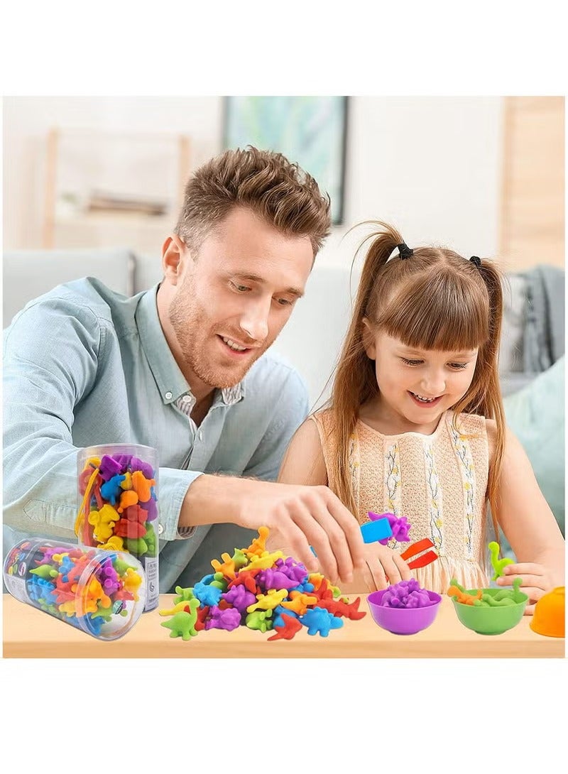 لعبة مطابقة العد، ألعاب الفرز مع أكواب الفرز، تصنيف الألوان والتدريب الحسي، مجموعة ألعاب تعليمية لمرحلة ما قبل المدرسة، هدية للأطفال الصغار، الأولاد والبنات من سن 3 سنوات فما فوق (ديناصور) - Image 5