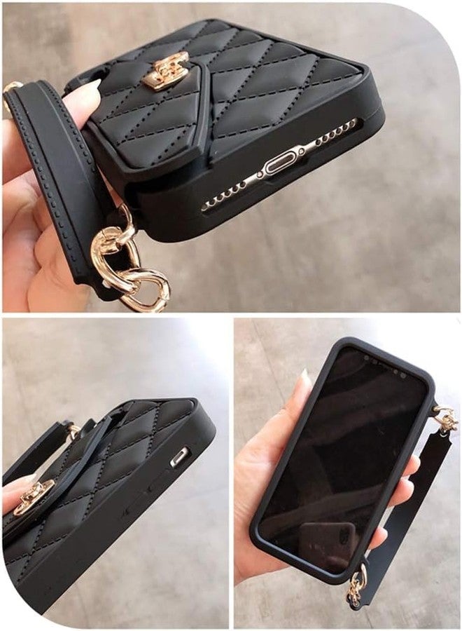 UnnFiko Wallet Phone Case Compatible with iPhone 17 Pro, Cute Light Luxury Bag Design, Purse Flip Card Pouch Cover Soft Silicone Case with Handstrap Long Shoulder Strap (Black, iPhone 17 Pro) - Image 4