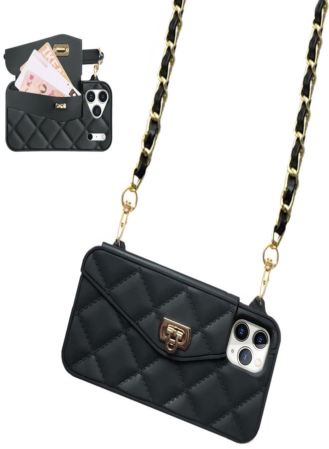 UnnFiko Wallet Phone Case Compatible with iPhone 17 Pro, Cute Light Luxury Bag Design, Purse Flip Card Pouch Cover Soft Silicone Case with Handstrap Long Shoulder Strap (Black, iPhone 17 Pro) - Image 1