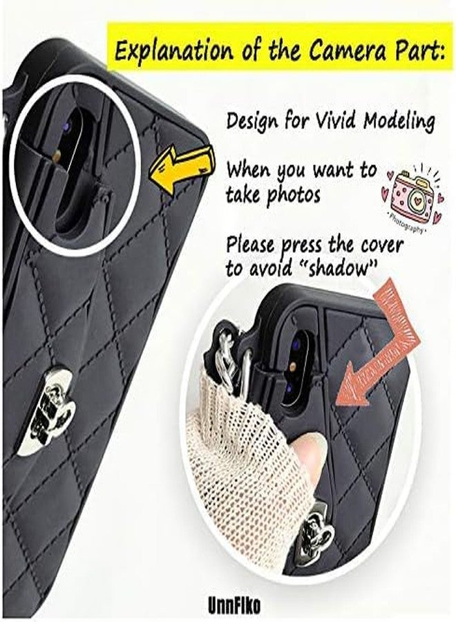 UnnFiko Wallet Phone Case Compatible with iPhone 17 Pro, Cute Light Luxury Bag Design, Purse Flip Card Pouch Cover Soft Silicone Case with Handstrap Long Shoulder Strap (Black, iPhone 17 Pro) - Image 5