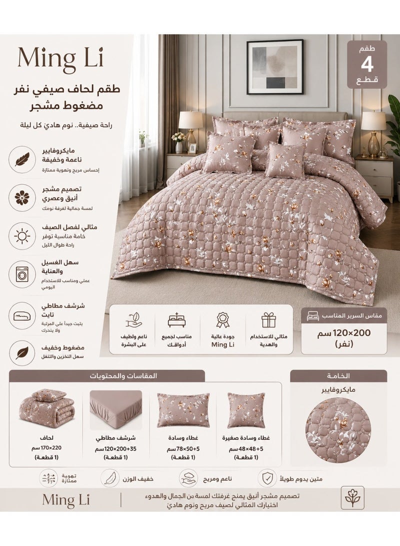 Ming Li Summer Single Comforter Set – Compressed Floral – Luxury Printed Single Bedspread – Soft and Lightweight Microfiber Fabric – With Fitted Sheet and Pillowcase – Fits 120×200 cm Bed - Image 1