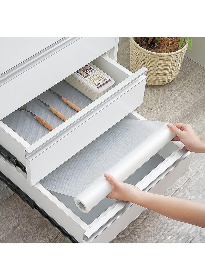 Non-slip mat for kitchen shelves and drawers from Wolpin (roll 45 cm × 5 m) strong waterproof table mat for bathroom and fridge, multipurpose fabric (transparent, white), ethylene vinyl acetate