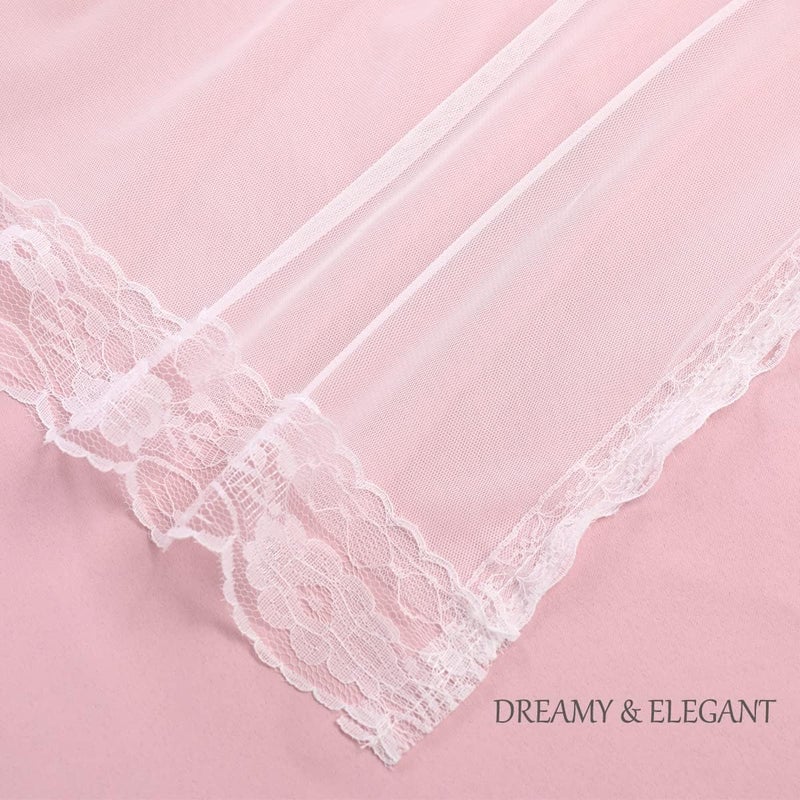 SOFJAGETQ Short Pink Blackout Curtains with Sheer Overlay - Grommet Privacy Drapes, Cute Window Treatments for Kids/Girls Bedroom Nursery LivingRoom, 52 x 54 in, 2 PCs - Image 4