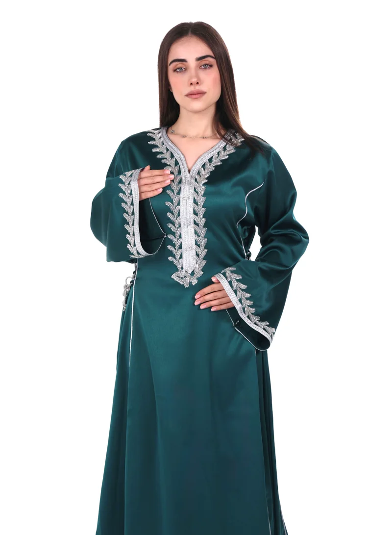 Al Bent Al Sharqieh Dark Green women satin jalabiya dress for Women | Best Price UAE