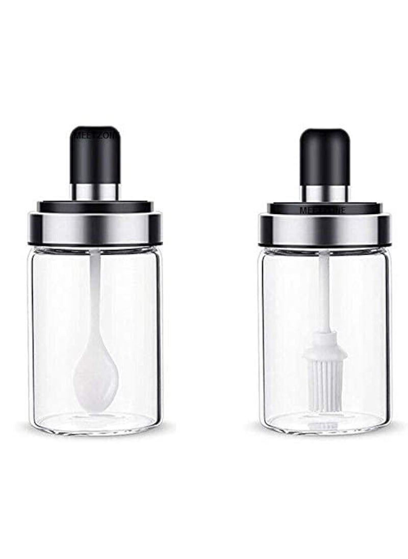 Meetzone Meetzone Premium Kitchen High Borosilicate Glass Spice Box Jar With Spoon And Lid Design Combo 250 Ml Multicolor  - Image 1