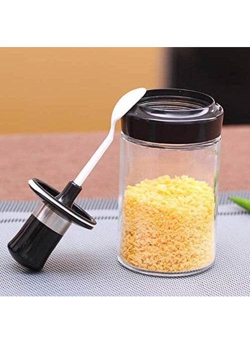 Meetzone Meetzone Premium Kitchen High Borosilicate Glass Spice Box Jar With Spoon And Lid Design Combo 250 Ml Multicolor  - Image 3