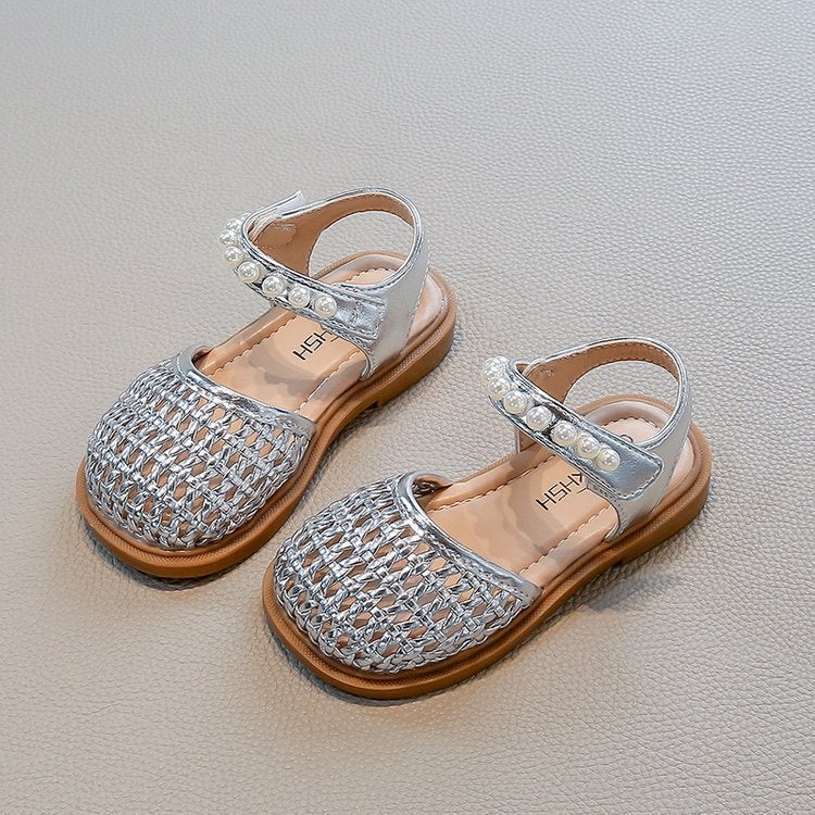 Girls Korean Style Baotou Sandals 2025 Summer Baby Girl Cut Out Woven Princess Shoes Soft Sole Beach Shoes For Small And Medium-Sized Children - Image 1