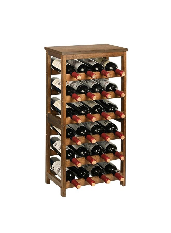 VASMIA Wine Rack Freestanding Floor, 6-Tier Display Wine Storage Shelves with Table Top, 24-Botttle Bamboo Wine Rack Shelf for Kitchen Bar Dining Room Living Room, Walnut - Image 1