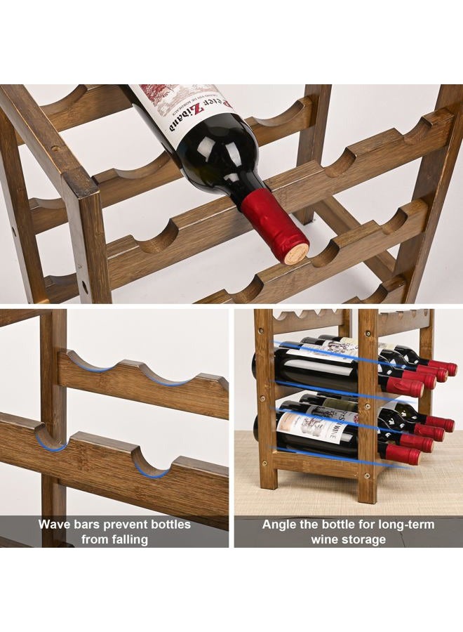 VASMIA Wine Rack Freestanding Floor, 6-Tier Display Wine Storage Shelves with Table Top, 24-Botttle Bamboo Wine Rack Shelf for Kitchen Bar Dining Room Living Room, Walnut - Image 5