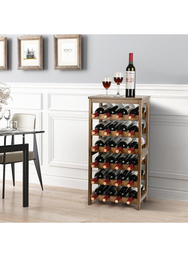 VASMIA Wine Rack Freestanding Floor, 6-Tier Display Wine Storage Shelves with Table Top, 24-Botttle Bamboo Wine Rack Shelf for Kitchen Bar Dining Room Living Room, Walnut - Image 2