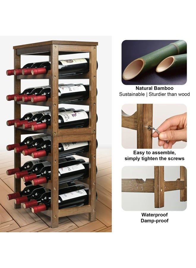 VASMIA Wine Rack Freestanding Floor, 6-Tier Display Wine Storage Shelves with Table Top, 24-Botttle Bamboo Wine Rack Shelf for Kitchen Bar Dining Room Living Room, Walnut - Image 3
