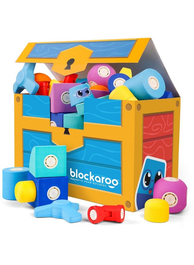 blockaroo - Magnetic Foam Bath Building Blocks - 50-Piece Trunk Set, Preschool Toys, Bathtub Toys, Sensory Toys, Engineering Toys For Kids 3-5 - Image 1