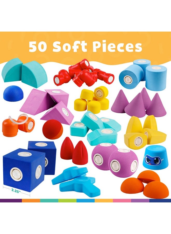 blockaroo - Magnetic Foam Bath Building Blocks - 50-Piece Trunk Set, Preschool Toys, Bathtub Toys, Sensory Toys, Engineering Toys For Kids 3-5 - Image 1