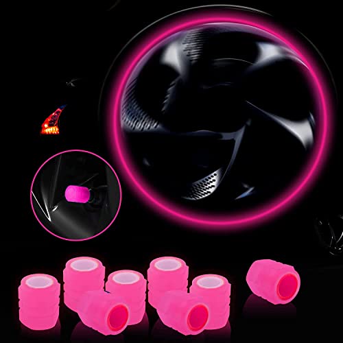 Careflection || Luminous Wheels Cap Tire Valve Stem, Glow Luminous at Night, Air Caps Cover Fluorescent, Illuminated Auto Car Wheel Valve Stem Caps Cover for SUV, Motorcycles, Truck (8 PCS, Pink) - Image 1
