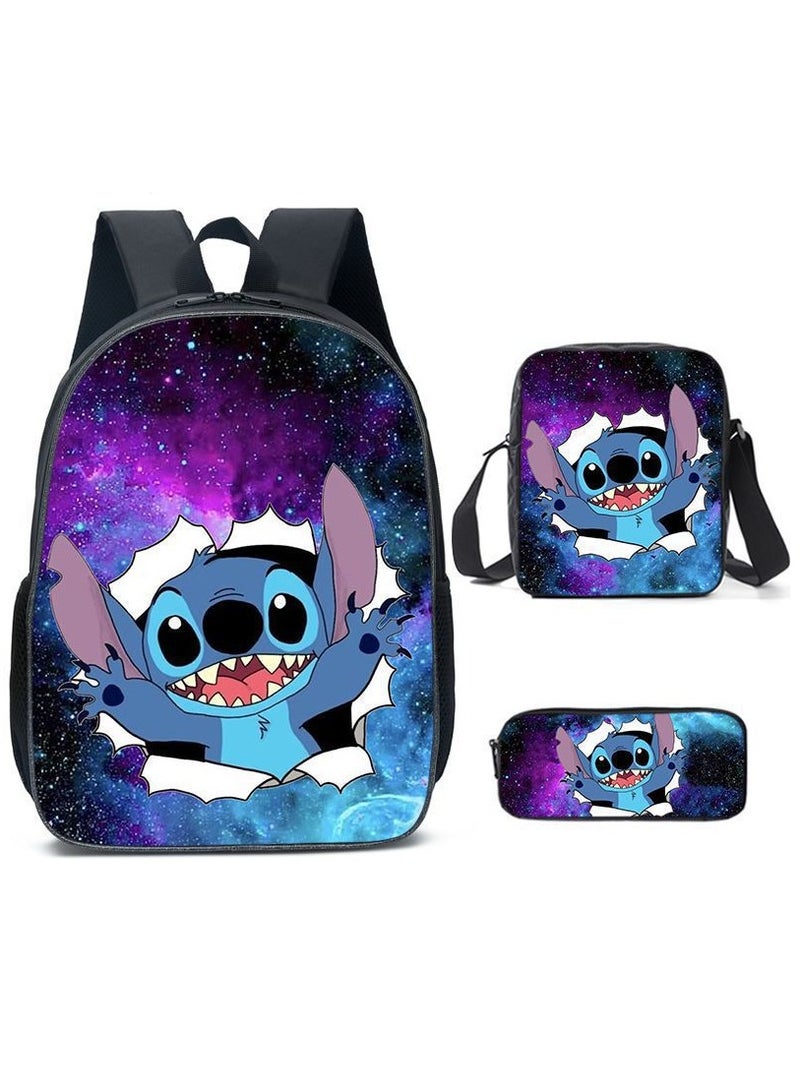 Stitch Cartoon Three-piece Backpack Set Suitable For Primary and Secondary School Students Large Capacity Backpack