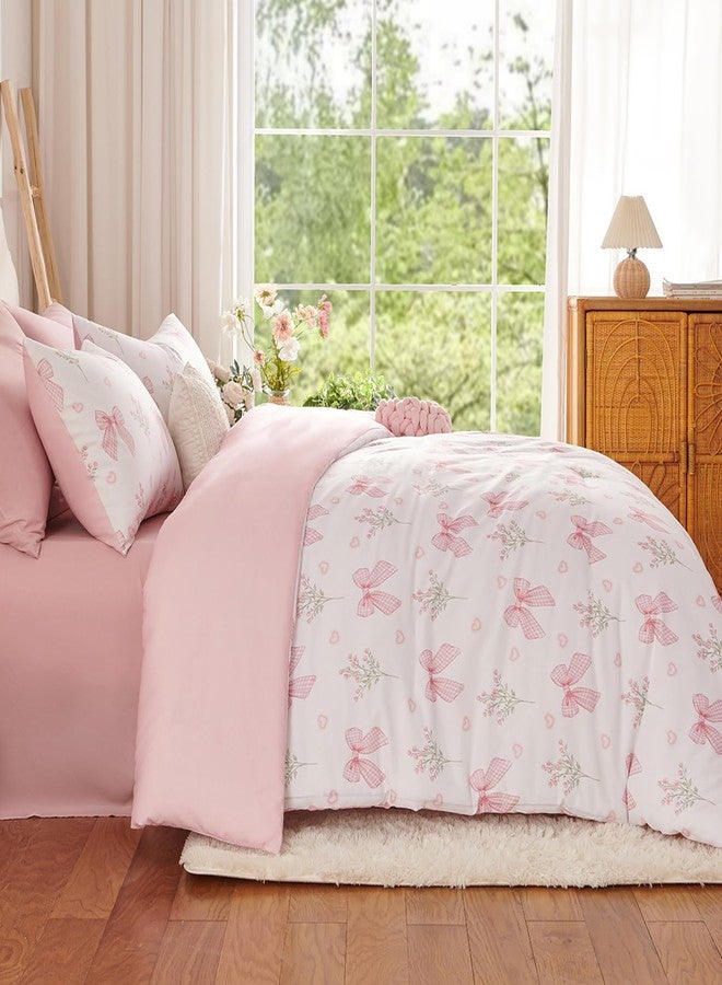 Nayoroom Pink Bow Duvet Cover Full Size Pink Floral Duvet Cover 3 Pieces Soft Lightweight Microfiber Coquette Aesthetic Dorm Bedding Set Gift for Girls - Image 3