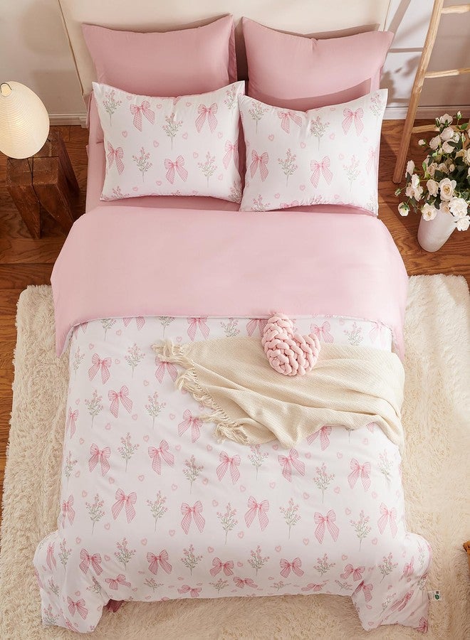 Nayoroom Pink Bow Duvet Cover Full Size Pink Floral Duvet Cover 3 Pieces Soft Lightweight Microfiber Coquette Aesthetic Dorm Bedding Set Gift for Girls - Image 4
