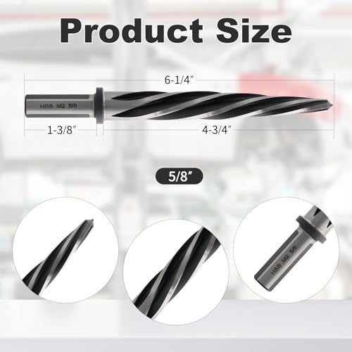 Rocaris 5/8" M2 HSS Taper Chucking Reamer Drill Bit, Taper Reamer Drill Bit for Steel, Alloy, Aluminum, Wood, Plastic - Image 2