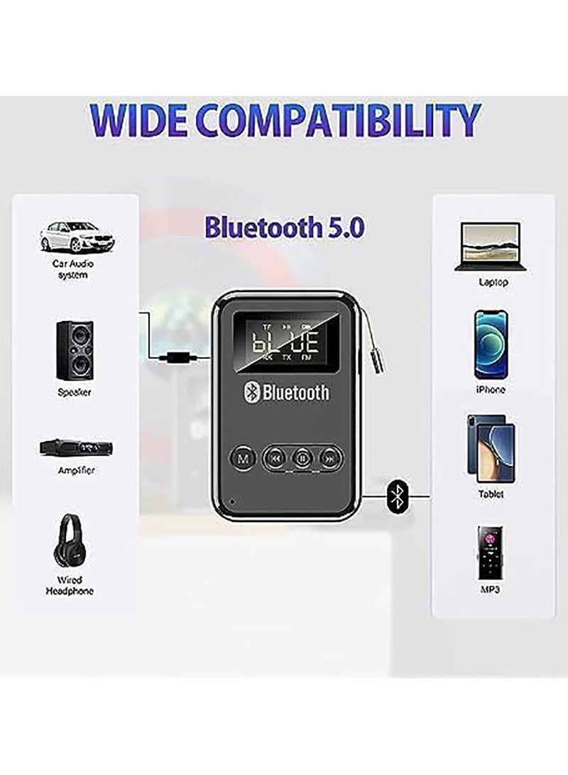 Bluetooth Transmitter Receiver with LCD Screen, 4-in-1 Wireless Audio V5.0 AUX Bluetooth Adapter for Car/PC/TV/Airplane/Home Theater/Speakers/MP3 Player to Headphones - Image 5