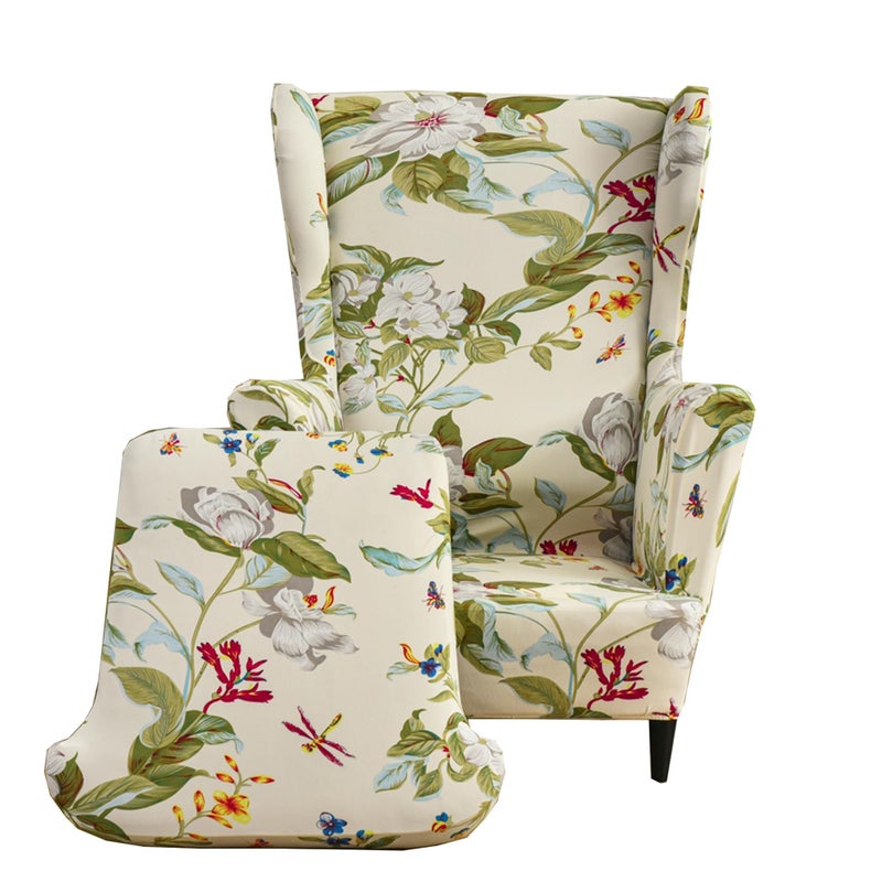 CRFATOP 2 Piece Stretch Wingback Chair Cover Printed Wing Chair Slipcovers Spandex Fabric Wingback Armchair Covers with Elastic Bottom for Living Room Bedroom Wingback Chair (06) - Image 1
