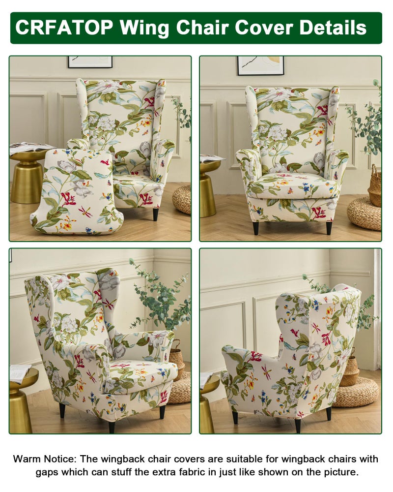 CRFATOP 2 Piece Stretch Wingback Chair Cover Printed Wing Chair Slipcovers Spandex Fabric Wingback Armchair Covers with Elastic Bottom for Living Room Bedroom Wingback Chair (06) - Image 4