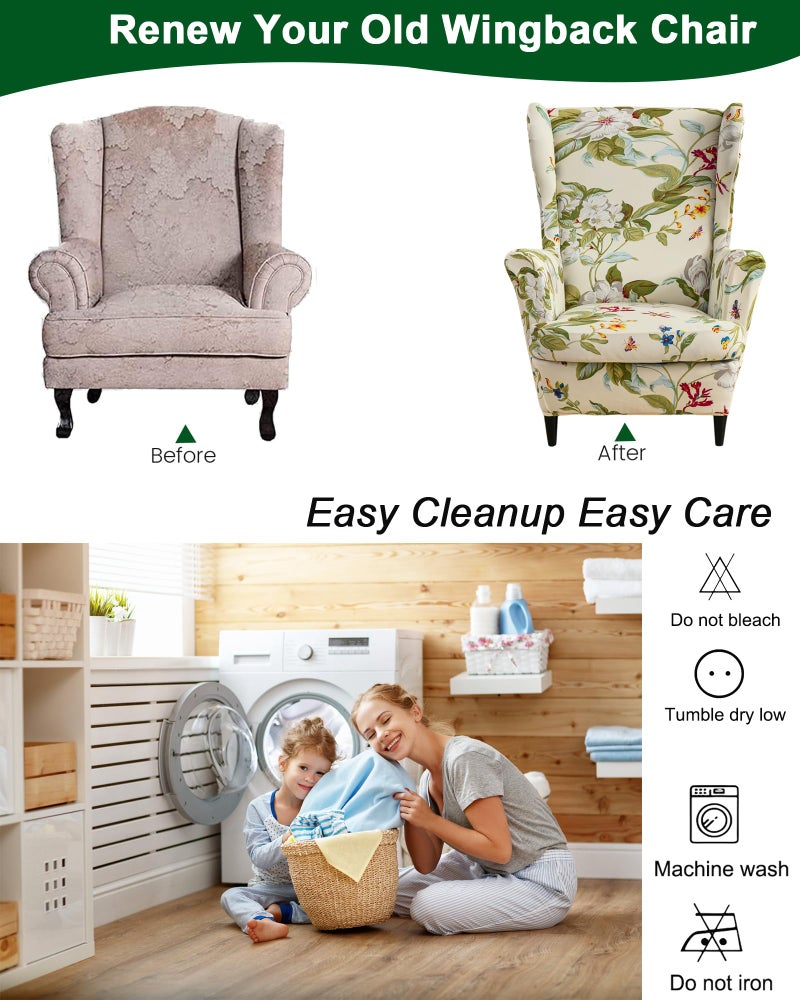 CRFATOP 2 Piece Stretch Wingback Chair Cover Printed Wing Chair Slipcovers Spandex Fabric Wingback Armchair Covers with Elastic Bottom for Living Room Bedroom Wingback Chair (06) - Image 5