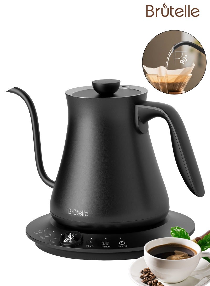 بريتيل غلاية إيدولف الكهربائية ذات العنق المرن لصب القهوة 100% من الفولاذ المقاوم للصدأ مع غطاء داخلي وقاع سوداء مطفية بسعة 0.8 لتر وقوة تسخين سريعة بقدرة 1200 واط - Image 1