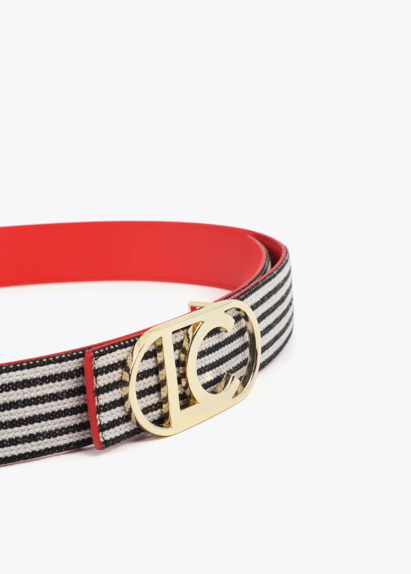 لولا كساديمونت Reversible Coral and Striped Canvas Belt with Oval LC Logo Buckle