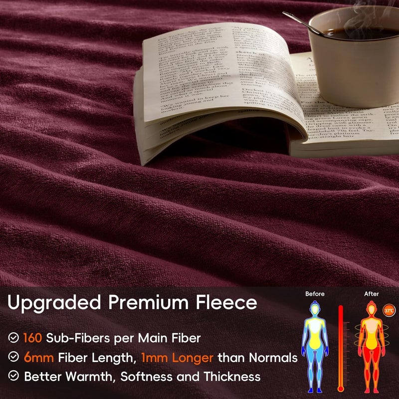 PHF Ultra Soft Fleece Blanket Double Size 150 x 200cm, No Shed No Pilling Luxury Plush Cozy Flannel 280GSM Lightweight Throw Blanket for Bed, Couch, Chair, Sofa Suitable for All Season, Wine Red - Image 4