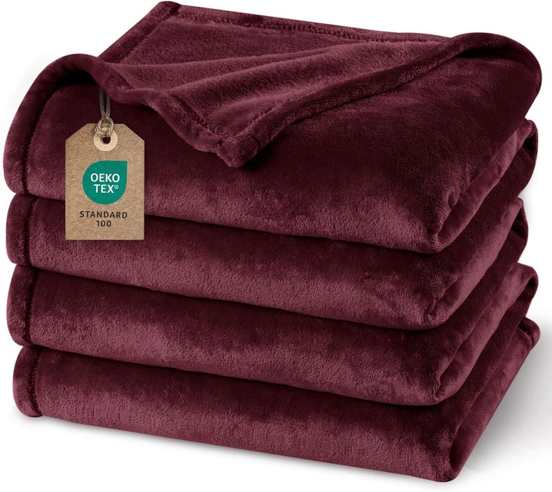 PHF Ultra Soft Fleece Blanket Double Size 150 x 200cm, No Shed No Pilling Luxury Plush Cozy Flannel 280GSM Lightweight Throw Blanket for Bed, Couch, Chair, Sofa Suitable for All Season, Wine Red - Image 1