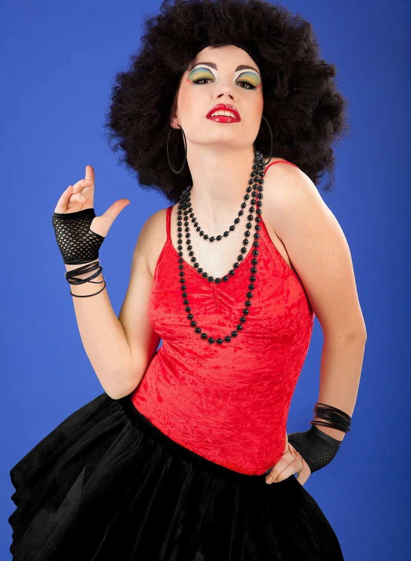 Excefore 80s Fancy Dress Costume Accessories Lace Headband Earrings Fishnet Gloves Necklace Bracelet for Retro Party, Black - Image 3