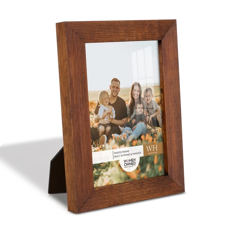 Renditions Gallery 4x6 inch Picture Frame Modern Style Wood Pattern and High Definition Glass Ready for Wall and Tabletop Photo Display Walnut Frame