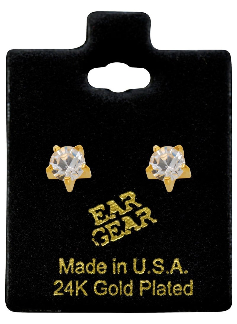 EAR GEAR 24K Gold Plated 4mm star crystal earrings USA  - Image 1