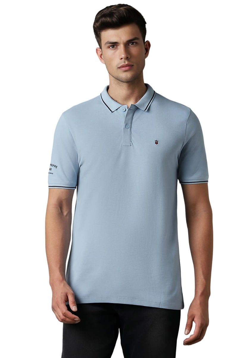 LOUIS PHILIPPE قميص قطني صلب للرجال من لويس فيليب بقصة ضيقة (LRKPCSLFZ14493_أزرق فاتح, 2XL) - Image 1